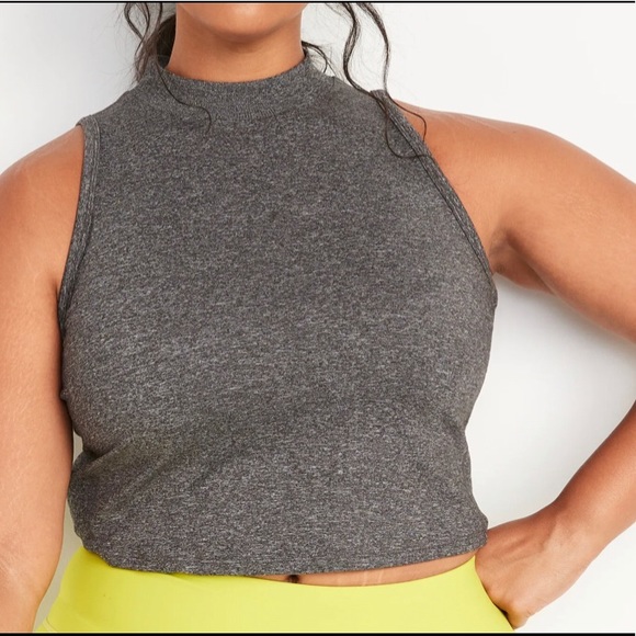 KOS USA | High Neck Crop Athletic Tank | Gray Marl | Medium/Small - Picture 2 of 4